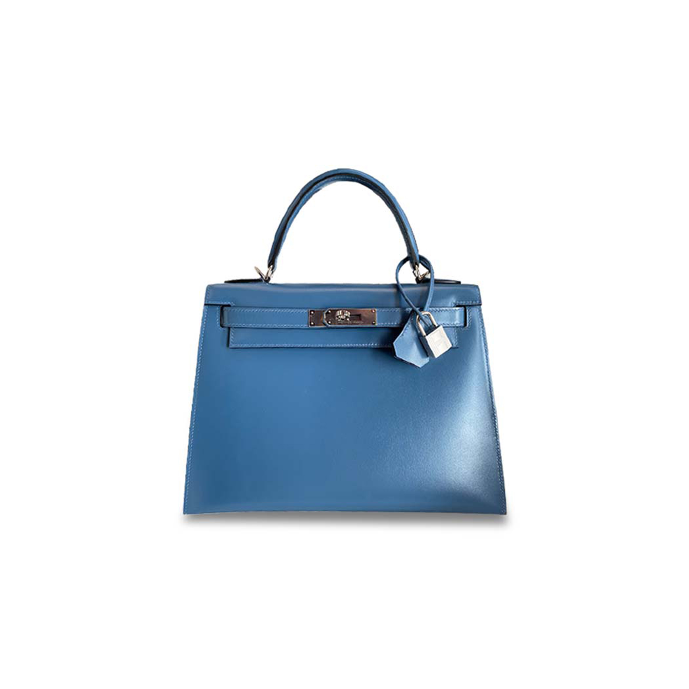HERMÈS  KELLY 28 BOX DENIM BLUE SILVER BUCKLE (28*22*10cm) 